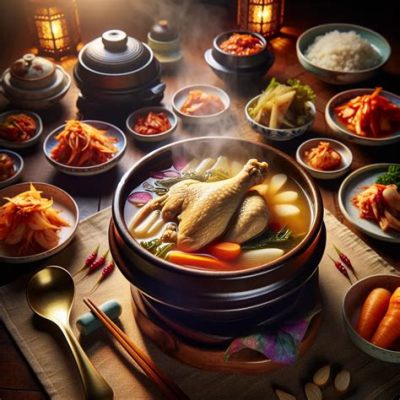  Samgyetang!  A Soul-Warming Elixir of Aromatic Herbs and Tender Chicken, Stewed to Perfection